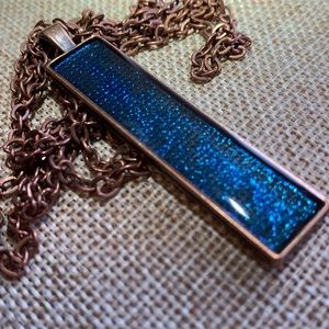 Sapphire blue Handmade Resin Layered Pendent 24” Necklace One of a Kind New